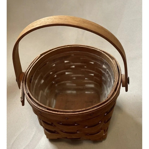 Longaberger Small Basket With Swing Handle Plastic Protector 1991 7.5” - Picture 5 of 8